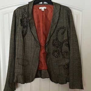 Coldwater Creek Brown Blazer with Embroidered Details